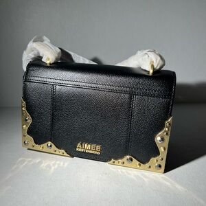 Aimee Kestenberg Bowie Black Leather Crossbody Bag Gold Chain Studded